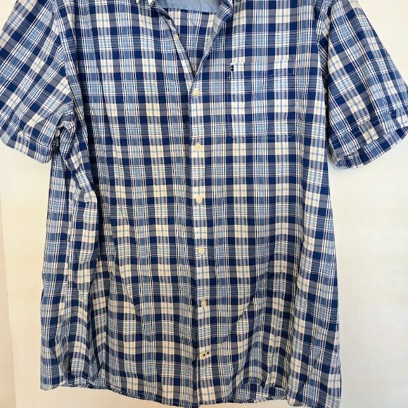 Men's Izod blue checked short sleeve button down shirt Size 2XLT - Picture 2 of 5